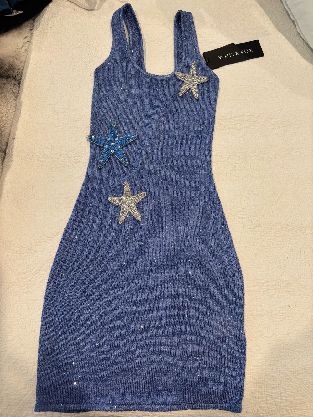 White Fox Boutique Blue Star-Embellished Mini Dress